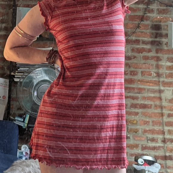 Red Striped Lettuce Short Sleeve Tee Dress - Picture 4 of 12
